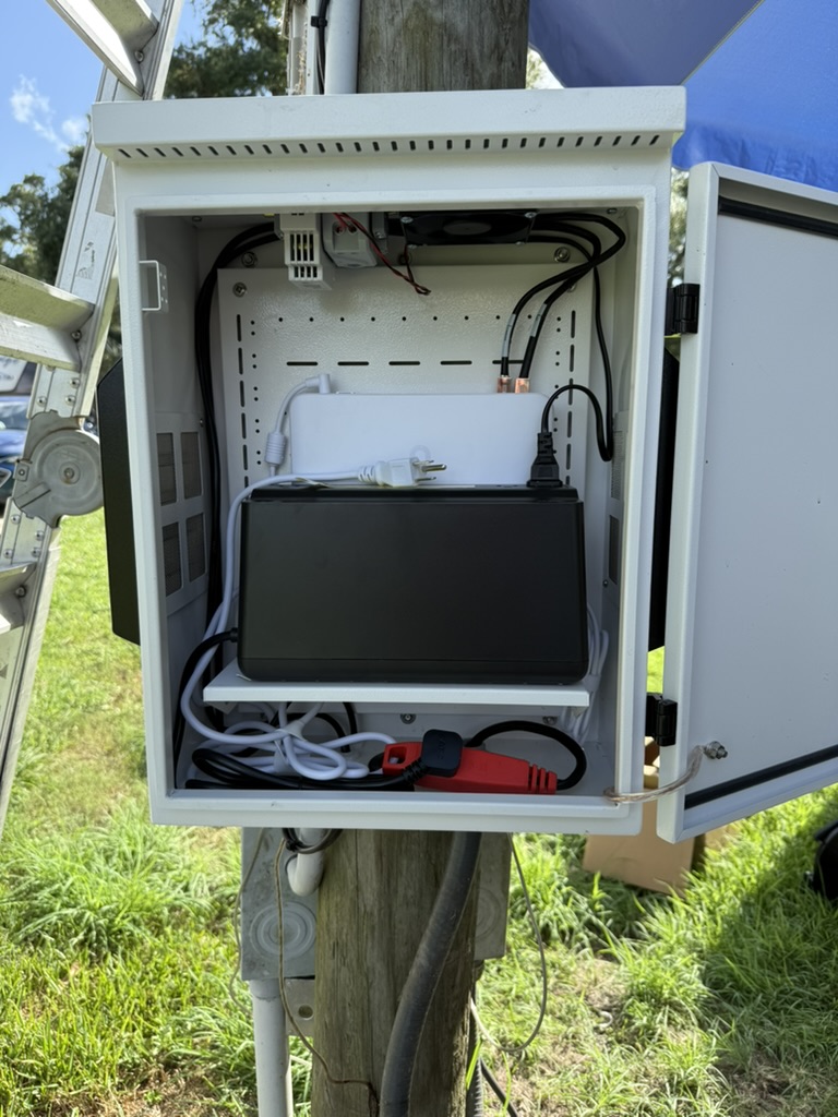 Outdoor network cabinet showing power and installed equipment.
